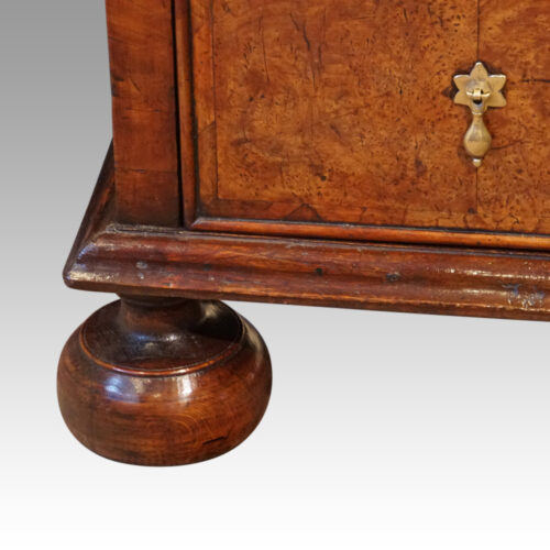 Queen Anne oak and burr elm chest of drawers bun feet