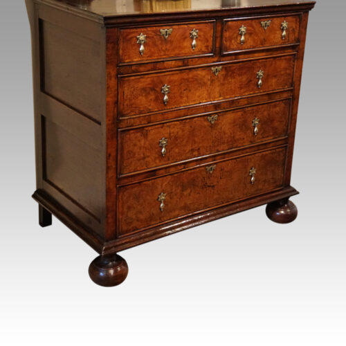 Queen Anne oak and burr elm chest of drawers distance