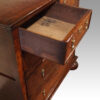 Queen Anne oak and burr elm chest of drawers drawer open