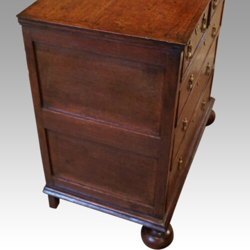Queen Anne oak and burr elm chest of drawers end