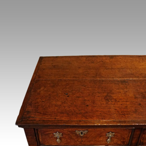 Queen Anne oak and burr elm chest of drawers top 2