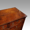 Queen Anne oak and burr elm chest of drawers top detail