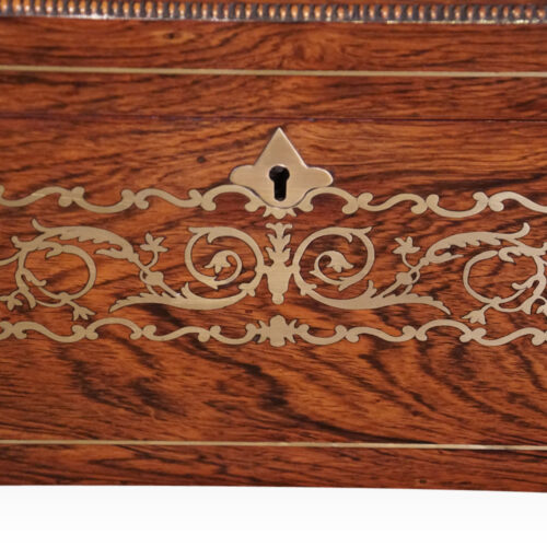Regency brass inlaid rosewood work table box front