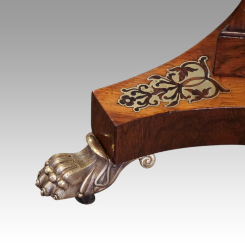 Regency brass inlaid rosewood work table foot