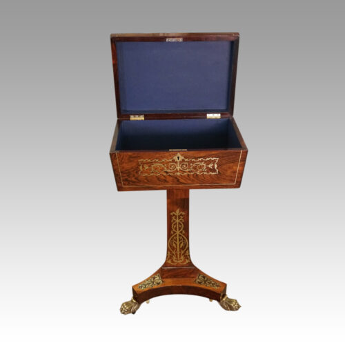 Regency brass inlaid rosewood work table interior