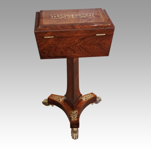 Regency brass inlaid rosewood work table rear