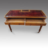 Victorian oak writing table drawers open