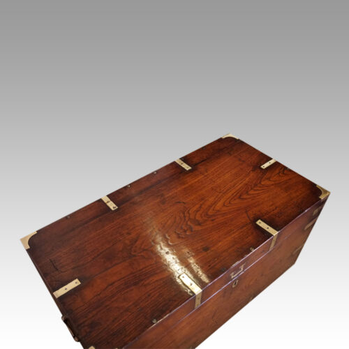 Victorian brass bound officers military chest top detail