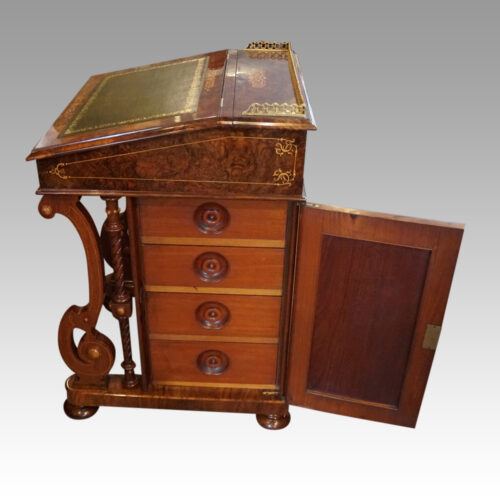 Victorian inlaid walnut Davenport desk drawers