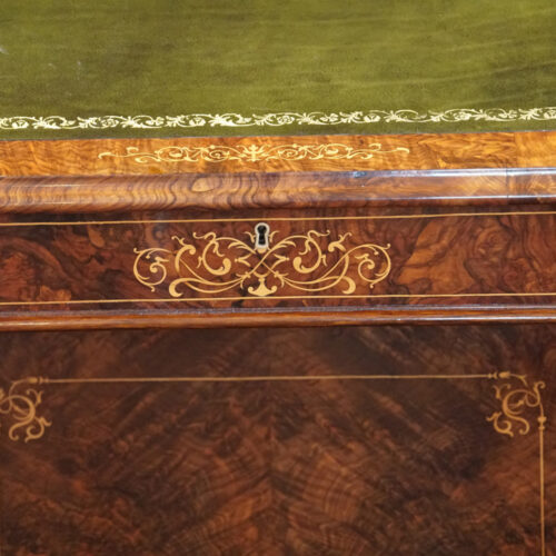 Victorian inlaid walnut Davenport desk front edge