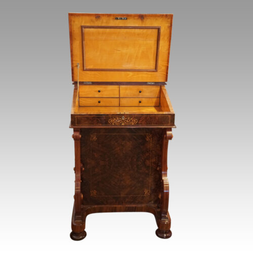 Victorian inlaid walnut Davenport desk interior