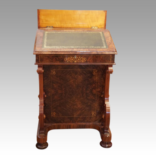 Victorian inlaid walnut Davenport desk lid open