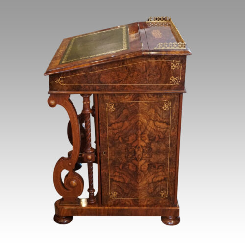 Victorian inlaid walnut Davenport desk side