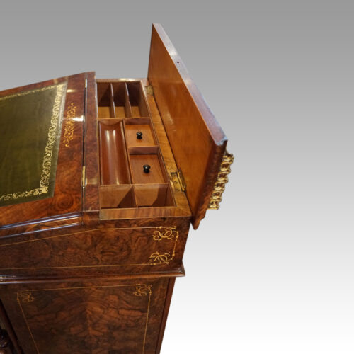 Victorian inlaid walnut Davenport desk stationery