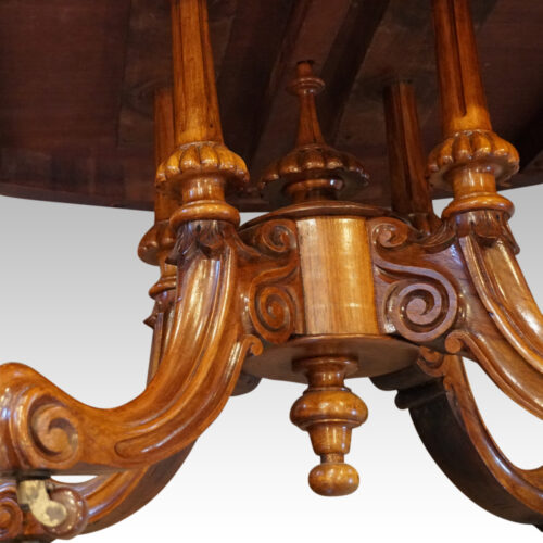 Victorian inlaid walnut coffee table base detail