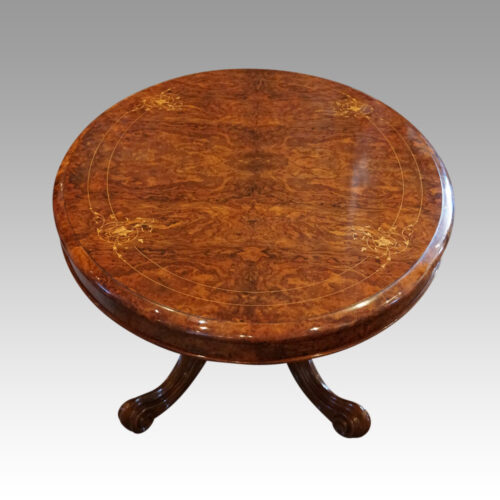 Victorian inlaid walnut coffee table end view