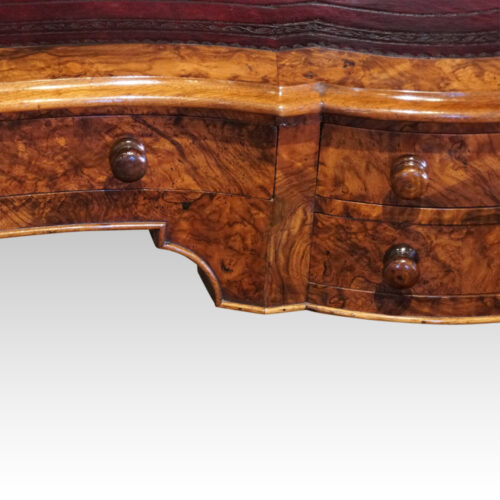 Victorian inlaid walnut kidney desk drawer detail