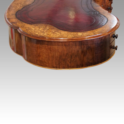 Victorian inlaid walnut kidney desk end of top