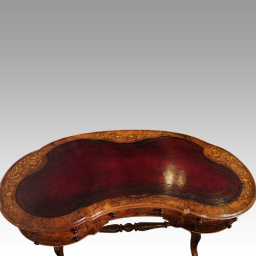 Victorian inlaid walnut kidney desk leather top