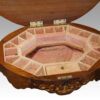 Victorian inlaid walnut oval workbox interior