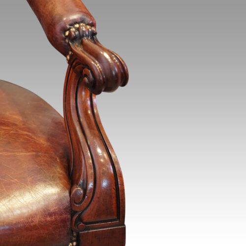 Victorian leather reading desk chair arm detail