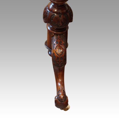 Victorian shaped walnut card table side view leg