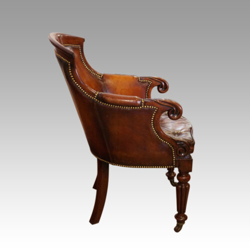 Wm IV leather library chair side view
