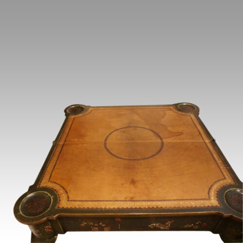 Antique chinoiserie card table leather