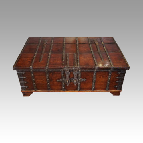 Colonial teak iron bound merchants chest