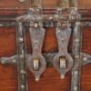 Colonial teak iron bound merchants chest double hasps