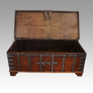 Colonial teak iron bound merchants chest open