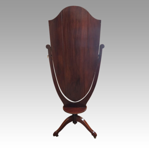Edwardian inlaid mahogany cheval mirror rear