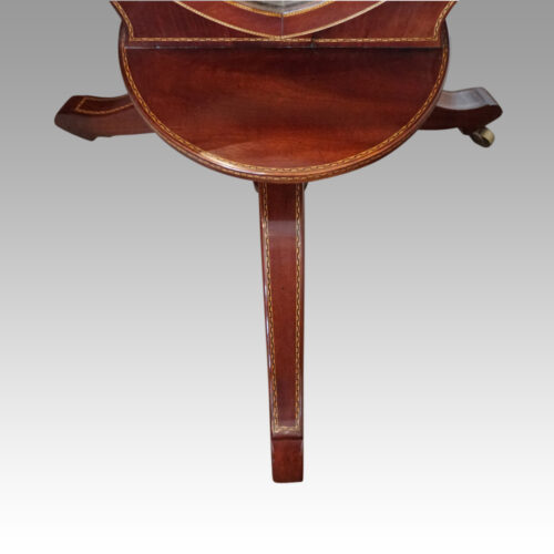 Edwardian inlaid shield shape cheval mirror platform