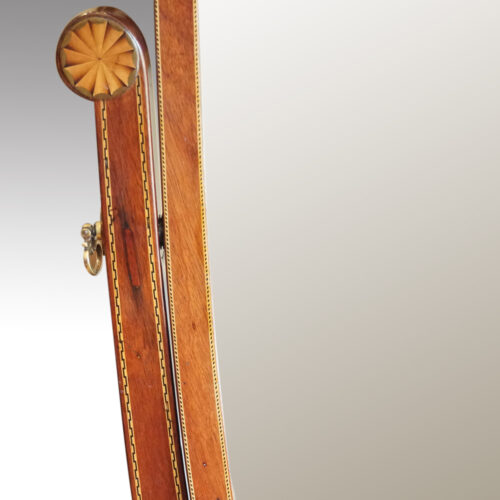 Edwardian inlaid shield shape cheval mirror support detail