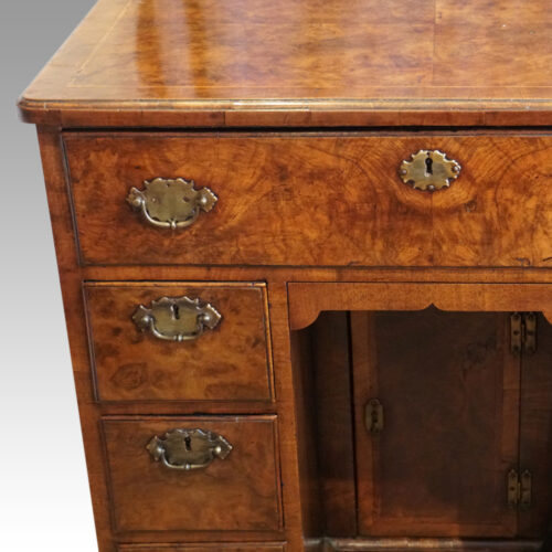 George III walnut knee hole drawer detail