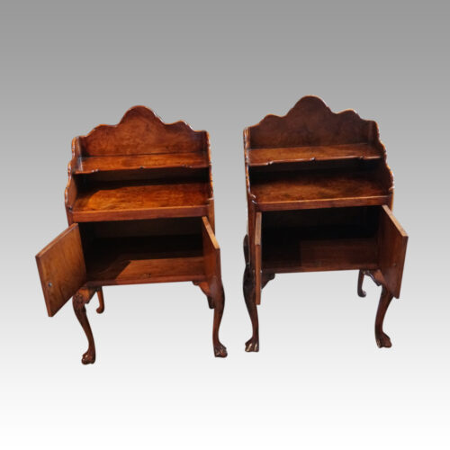 Pair walnut bedside cabinets open