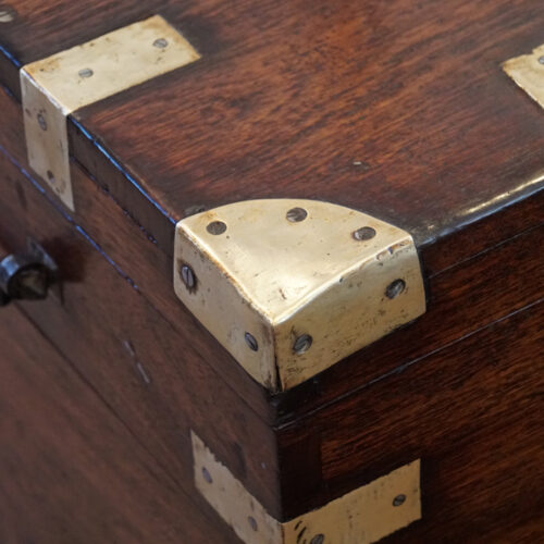 Victorian brass bound military chest corner detail