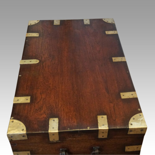 Victorian brass bound military chest top detail