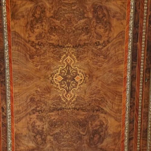 Victorian inlaid walnut side cabinet door detail