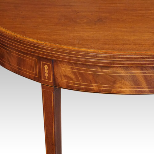 Antique inlaid mahogany demi lune tea table leg detail