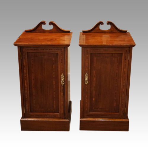 Pair Edwardian inlaid mahogany bedside cabinets