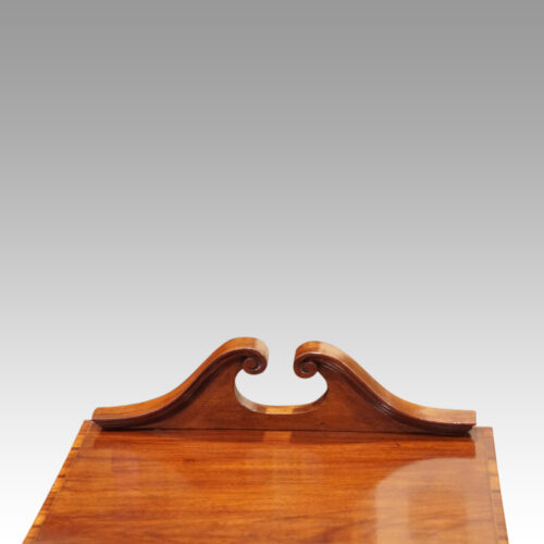Pair Edwardian inlaid mahogany bedside cabinets back rail