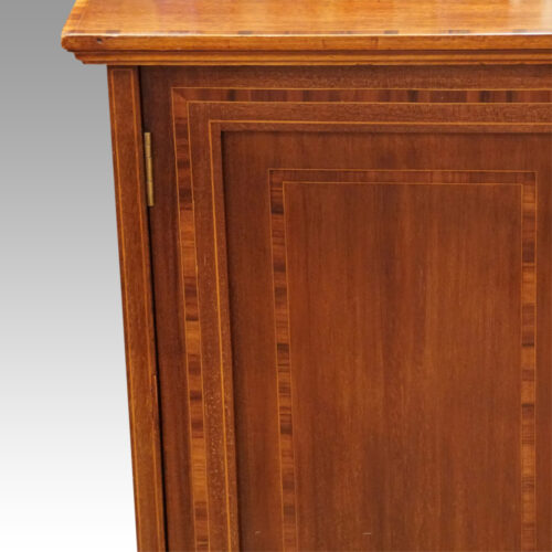 Pair Edwardian inlaid mahogany bedside cabinets detail