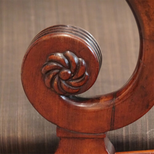 Set of 10 Regency mahogany dining chairs scroll