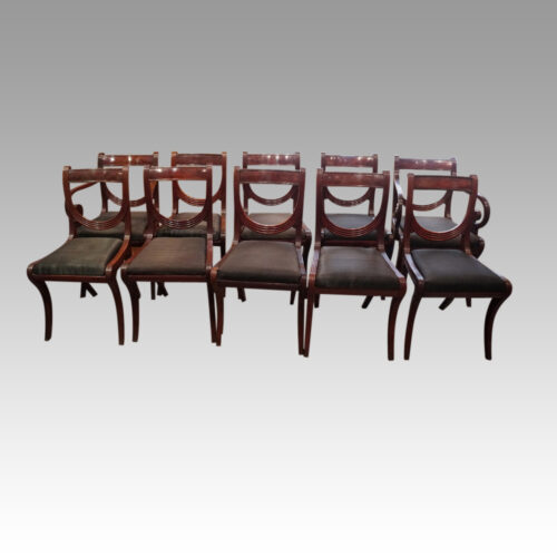 Set of 10 Regency mahogany dining chairs seats