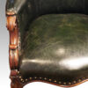 Victorian green leather easy chair seat front