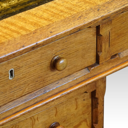 Victorian oak partners desk drawer detail