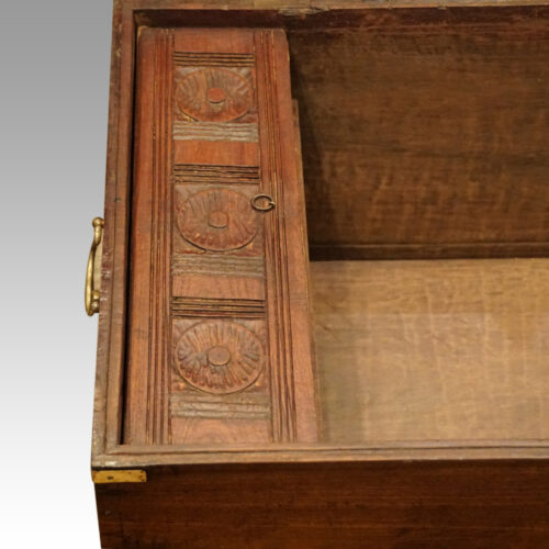 Victorian teak brass bound military chest compartment