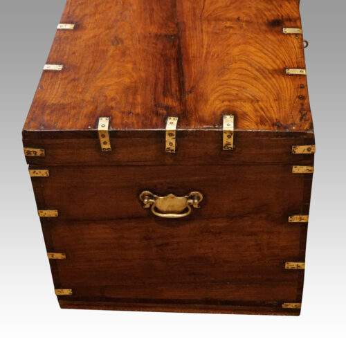 Victorian teak brass bound military chest end view (2)