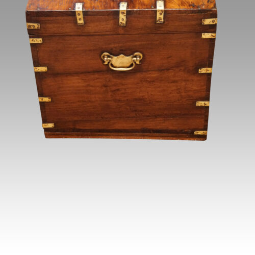 Victorian teak brass bound military chest end view